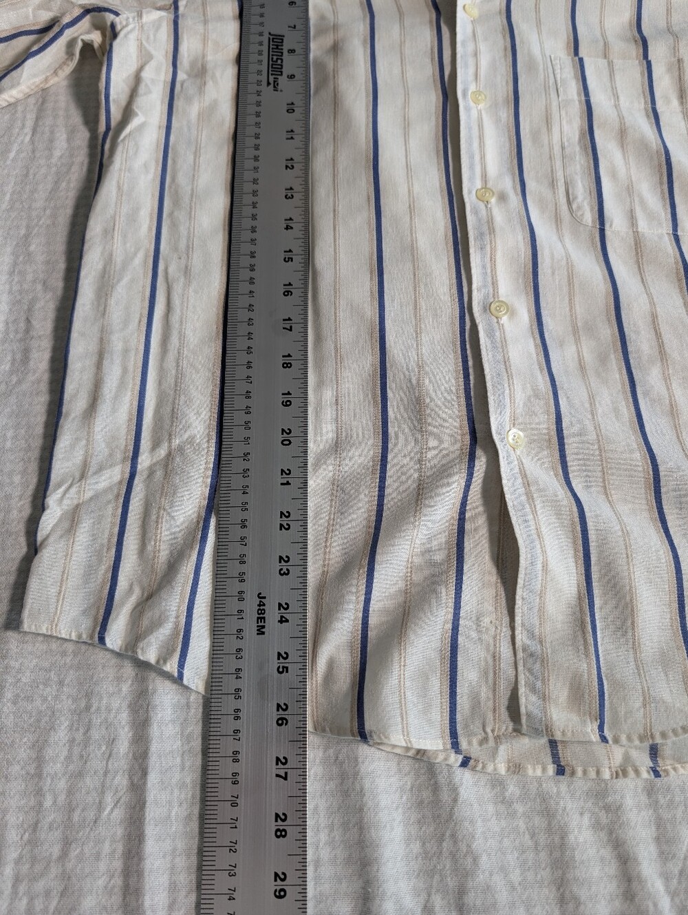 Vintage YSL Yves Saint Laurent Linen Cream Shirt with Blue & Tan Stripes - Picture 5 of 10